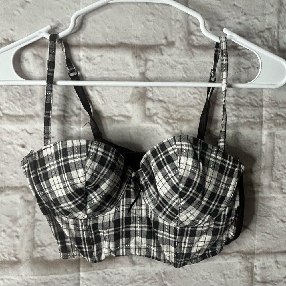Tarea by Rue 21 Plaid Longline Black White Bra Size‎ 34C